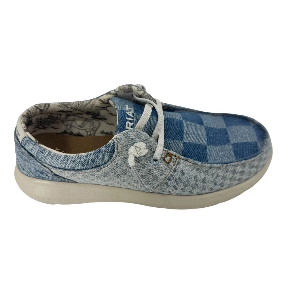 Ariat Hilo Women Blue‎ Checkerboard Denim Loafers Moc Toe Shoes  7.5
